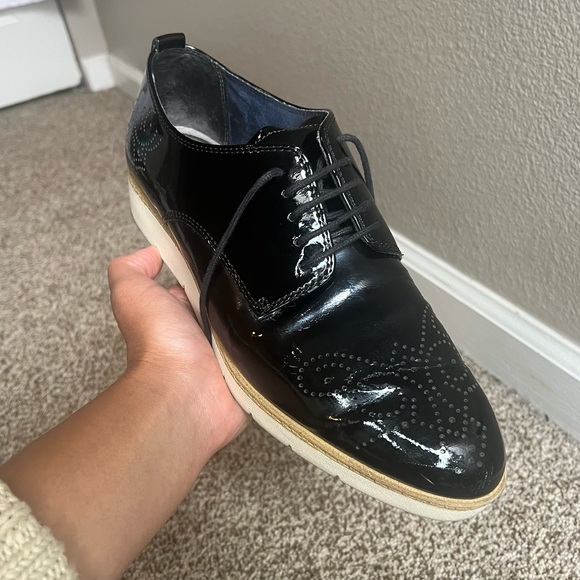 Tamaris Oxford Style Patent Leather Lace Up Platform Shoes - Picture 5 of 6